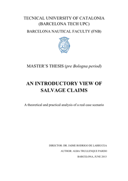 An Introductory View of Salvage Claims