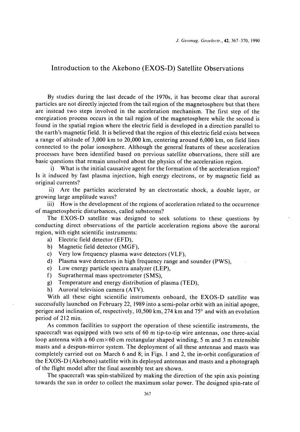 Introduction to the Akebono (EXOS-D) Satellite Observations