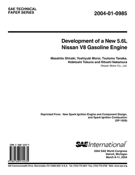 2004-01-0985 Development of a New 5.6L Nissan V8 Gasoline Engine