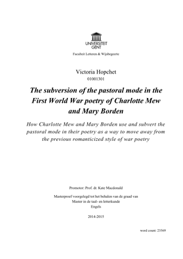 The Subversion of the Pastoral Mode in the First World War Poetry of Charlotte Mew and Mary Borden