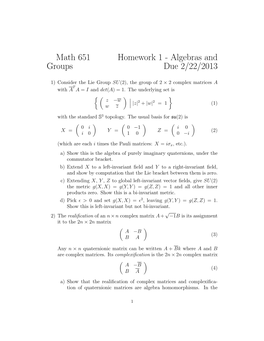 Math 651 Homework 1 - Algebras and Groups Due 2/22/2013