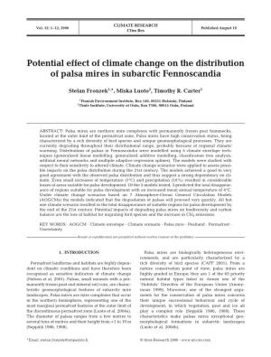 Potential Effect of Climate Change on the Distribution of Palsa Mires in Subarctic Fennoscandia