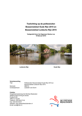 Toelichting Op De Peilbesluiten Boezemstelsel Oude Rijn 2015 En