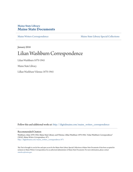 Lilian Washburn Correspondence Lilian Washburn 1870-1945