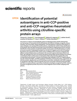 Identification of Potential Autoantigens in Anti-CCP-Positive and Anti-CCP-Negative Rheumatoid Arthritis Using Citrulline-Specific Protein Arrays
