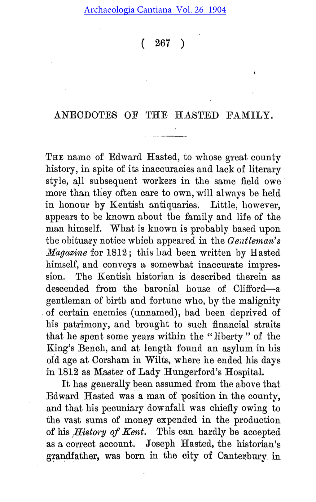 Anecdotes of the Hasted Family
