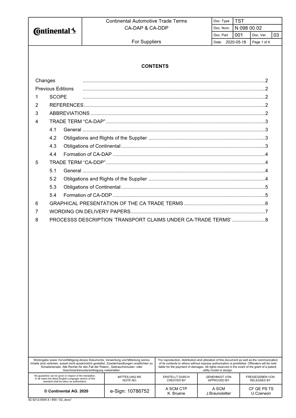 Continental Automotive Trade Terms TST CA-DAP & CA-DDP N 098