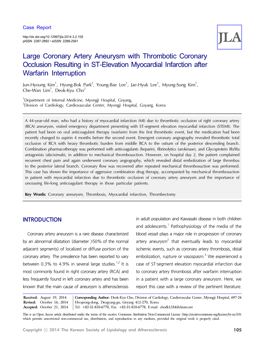 Large Coronary Artery Aneurysm with Thrombotic Coronary Occlusion Resulting in ST-Elevation Myocardial Infarction After Warfarin Interruption