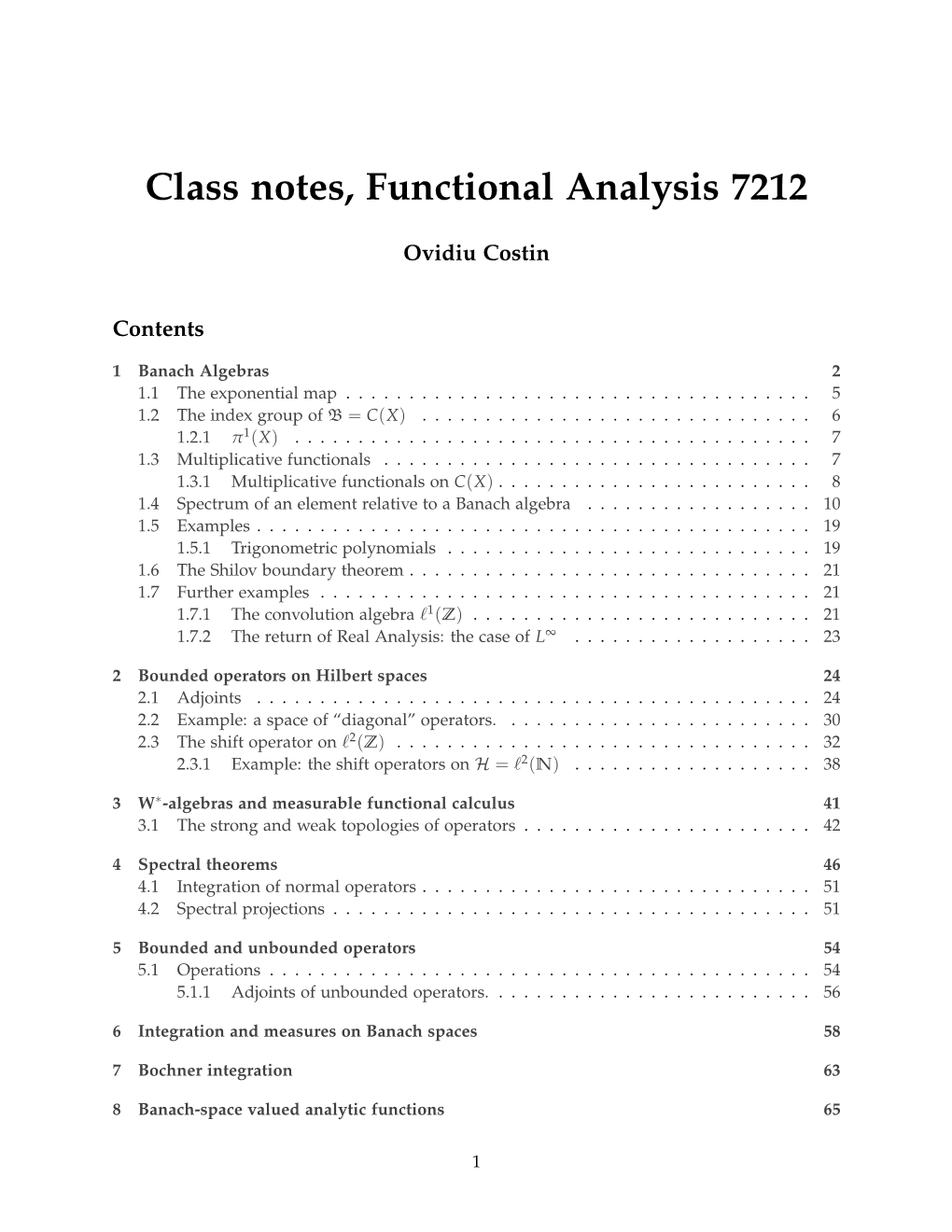 Class Notes, Functional Analysis 7212