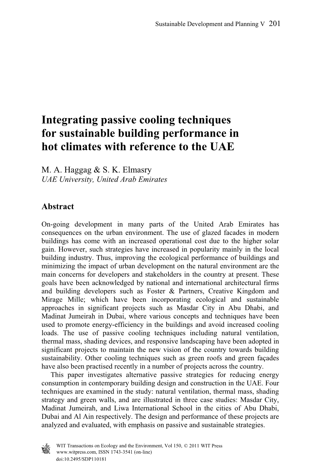 Integrating Passive Cooling Techniques for Sustainable Building Performance in Hot Climates with Reference to the UAE