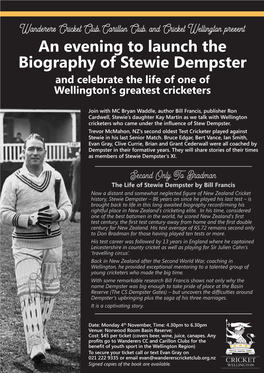An Evening to Launch the Biography of Stewie Dempster and Celebrate the Life of One of Wellington’S Greatest Cricketers