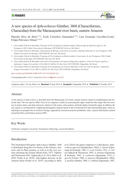 A New Species of Aphyocharax Günther, 1868 (Characiformes, Characidae) from the Maracaçumé River Basin, Eastern Amazon