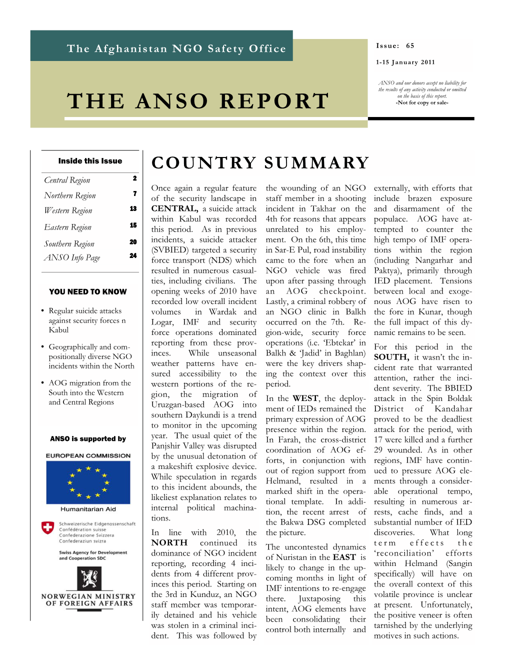 The ANSO Report (1-15 January 2011)
