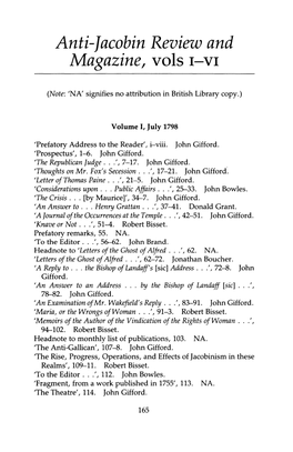 Anti-Jacobin Review and Magazine, Vols I-VI