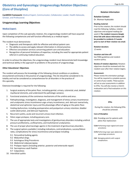 Obstetrics and Gynecology: Urogynecology Rotation Objectives: (Core of Discipline)