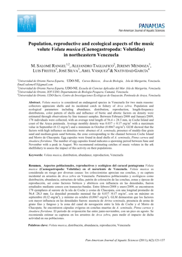 Population, Reproductive and Ecological Aspects of the Music Volute Voluta Musica (Caenogastropoda: Volutidae) in Northeastern Venezuela