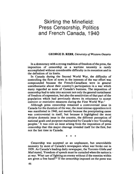 Press Censorship, Politics and French Canada, 1940