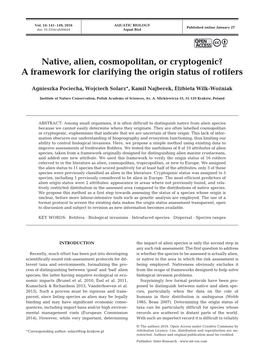 Native, Alien, Cosmopolitan, Or Cryptogenic? a Framework for Clarifying the Origin Status of Rotifers