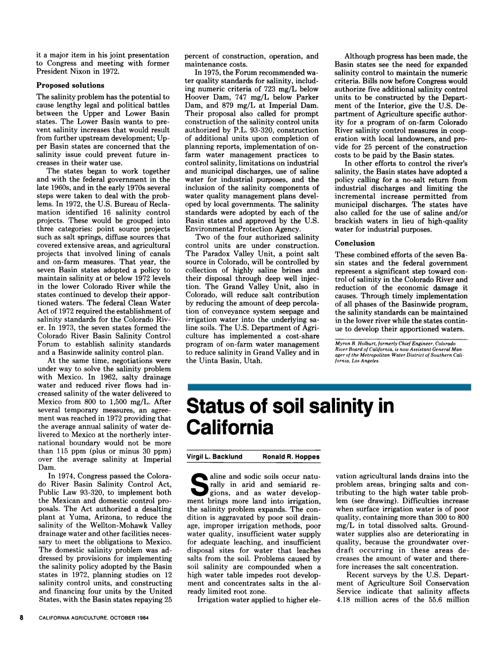 Status of Soil Salinity in California