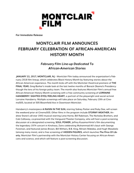 Montclair Film Announces February Celebration of African-American History Month