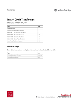 Control Circuit Transformers Bulletin Numbers 1497, 1497A, 1497B, 1497D