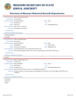 Directory of Missouri Historical Records Repositories
