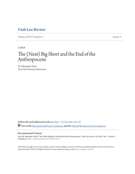 The (Next) Big Short and the End of the Anthropocene