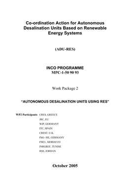 Co-Ordination Action for Autonomous Desalination Units Based on Renewable Energy Systems October 2005