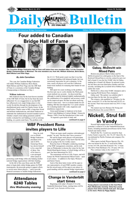 Four Added to Canadian Bridge Hall of Fame Nickell, Strul Fall in Vandy