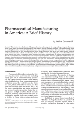 Pharmaceutical Manufacturing in America: a Brief History
