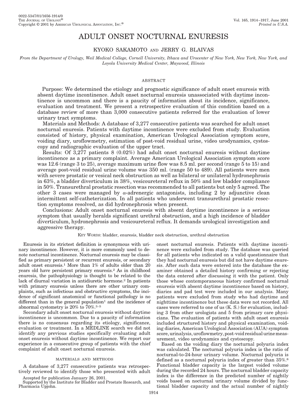 Adult Onset Nocturnal Enuresis