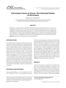 Echinoderm Fauna of Chuuk, the Federated States of Micronesia