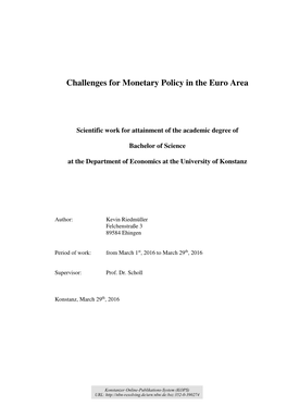 Challenges for Monetary Policy in the Euro Area