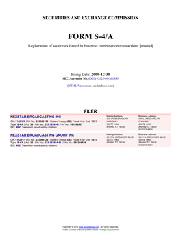 NEXSTAR BROADCASTING INC (Form: S-4/A, Filing Date: 12/30/2009)