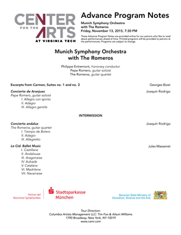 Advance Program Notes Munich Symphony Orchestra with the Romeros Friday, November 13, 2015, 7:30 PM