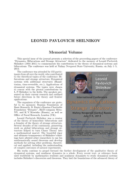 LEONID PAVLOVICH SHILNIKOV Memorial Volume