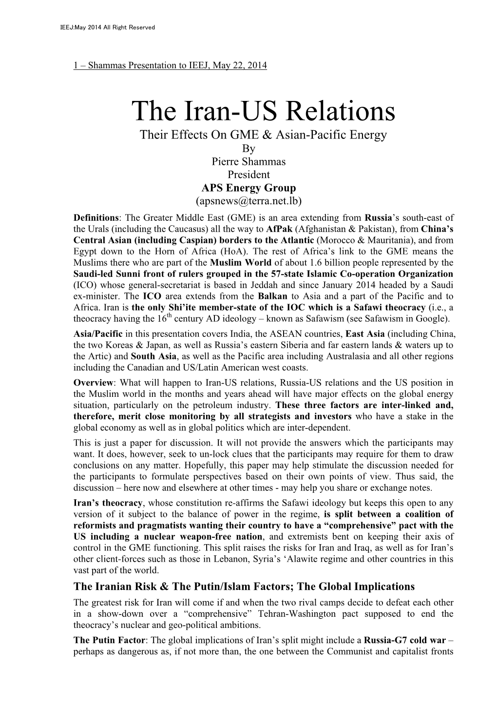 The Iran-US Relations