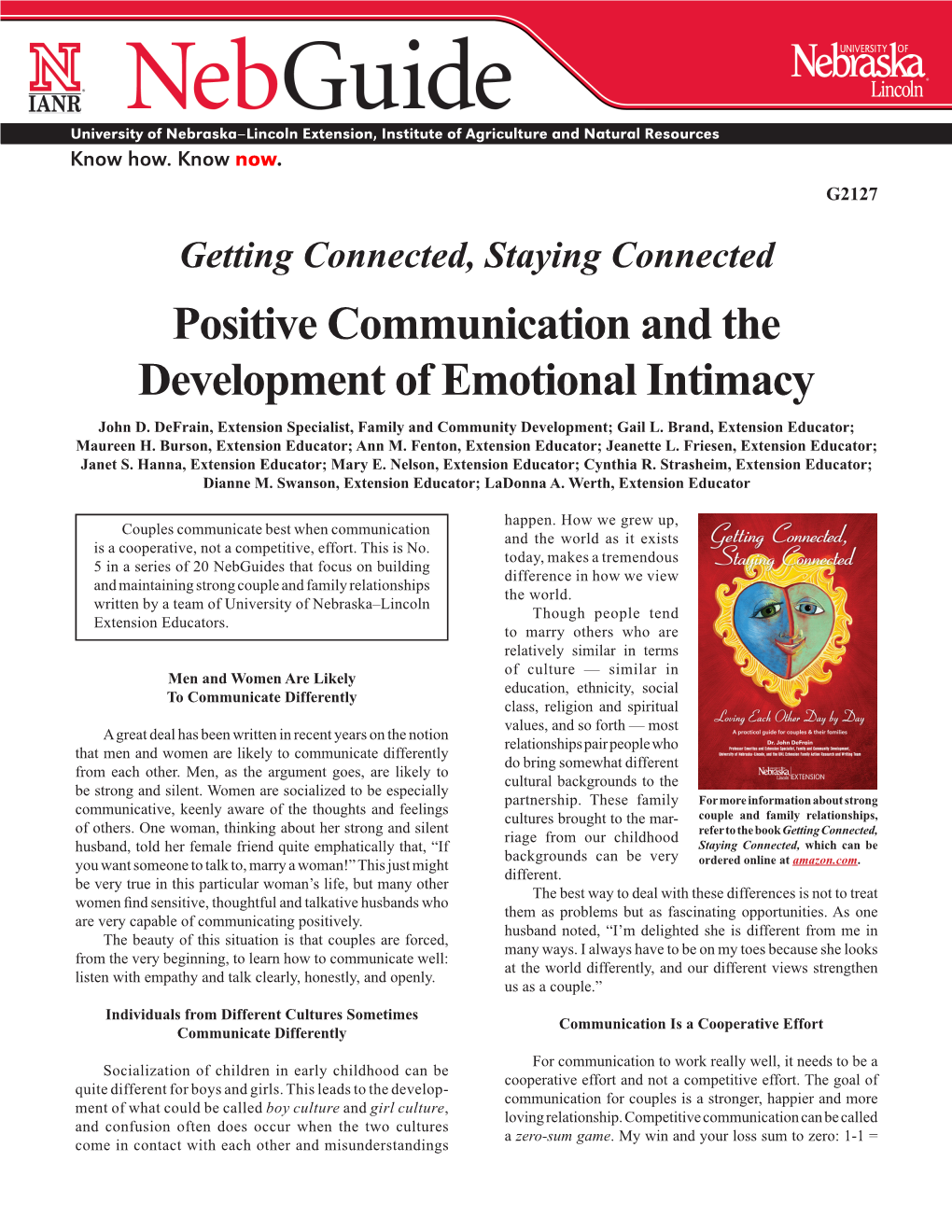 Positive Communication and the Development of Emotional Intimacy John D