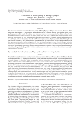 Assessment of Water Quality of Batang Rajang at Pelagus Area, Sarawak, Malaysia (Penilaian Kualiti Air Batang Rajang Di Kawasan Pelagus, Sarawak, Malaysia)