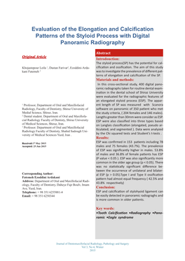 Evaluation of the Elongation and Calcification Patterns of the Styloid Process with Digital Panoramic Radiography