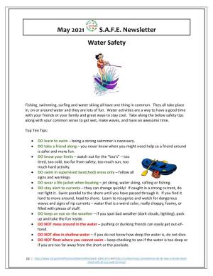 May 2021 S.A.F.E. Newsletter Water Safety