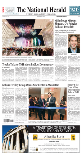 Tsouka Talks to TNH About Ludlow Documentary Miffed Over Migrant Shutout, O's Angelos Balks at President