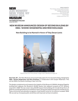 New Museum Announces Design of Second Building by Oma / Shohei Shigematsu and Rem Koolhaas