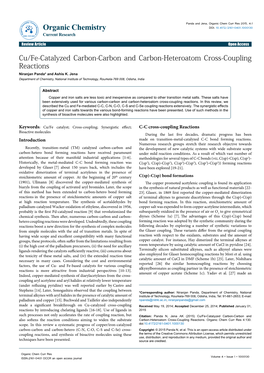Cu/Fe-Catalyzed Carbon-Carbon and Carbon-Heteroatom Cross-Coupling Reactions Niranjan Panda* and Ashis K