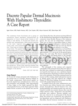 Discrete Papular Dermal Mucinosis with Hashimoto Thyroiditis: a Case Report