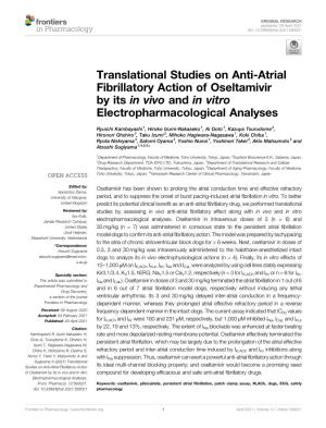 Translational Studies on Anti-Atrial Fibrillatory Action of Oseltamivir by Its in Vivo and in Vitro Electropharmacological Analyses