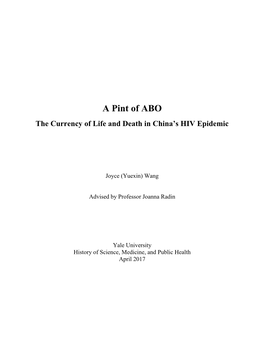 A Pint of ABO: the Currency of Life and Death in China's HIV Epidemic