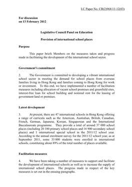 Provision of International School Places