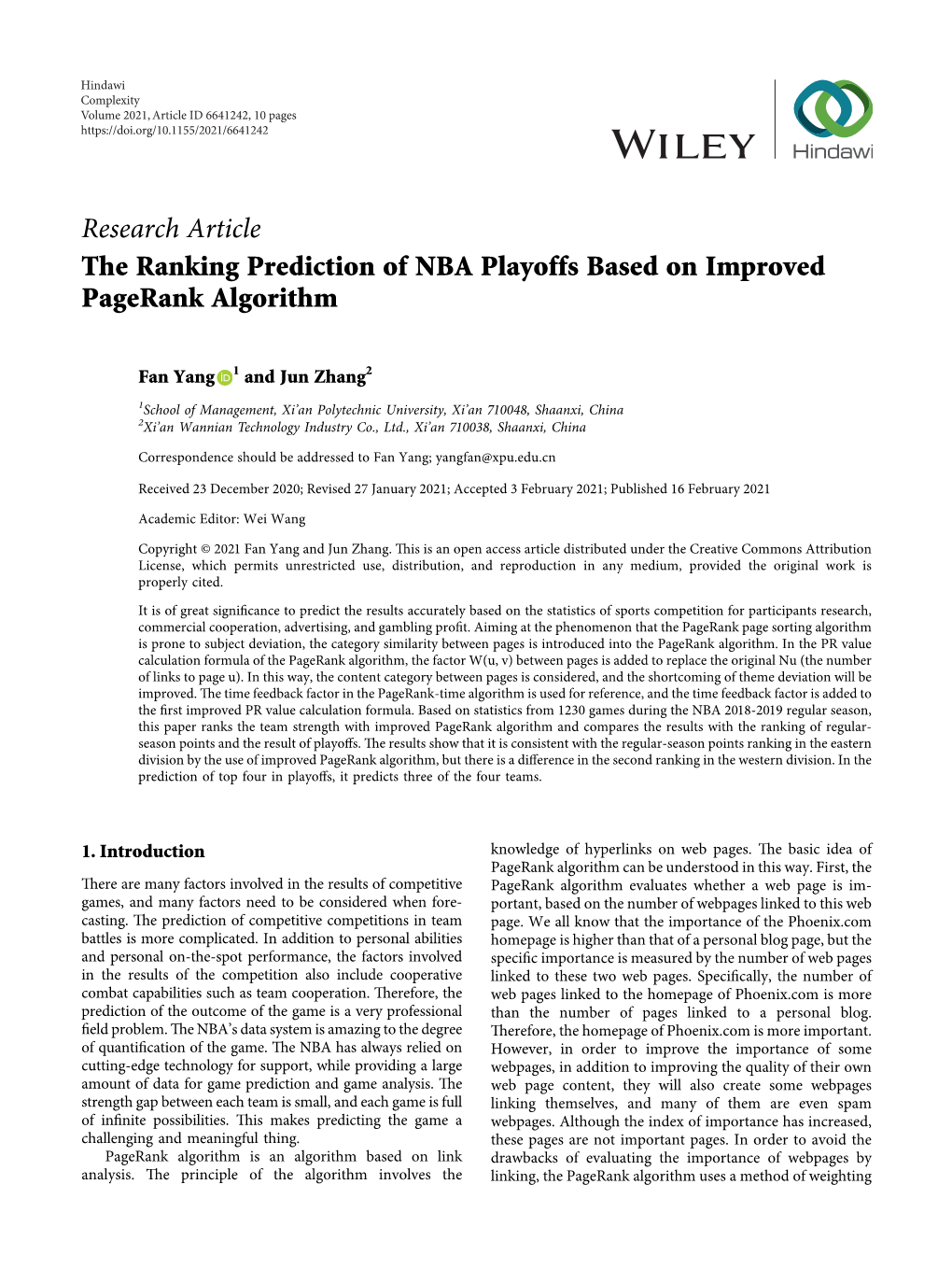 The Ranking Prediction of NBA Playoffs Based on Improved Pagerank Algorithm