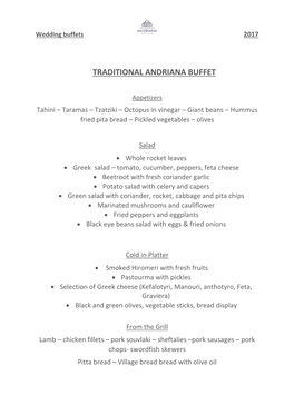 Traditional Andriana Buffet